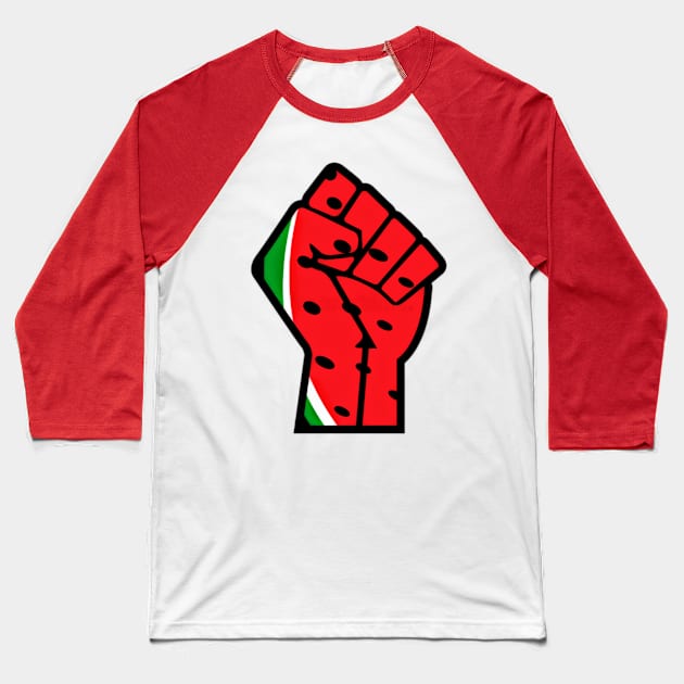 Watermelon Palestine Black Power Fist- Left Side - Back Baseball T-Shirt by SubversiveWare